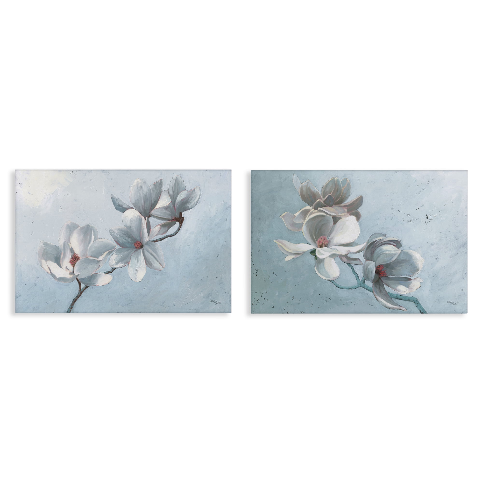 Stupell Industries Single Magnolia Branch Blossoms Plants & Flowers Painting Wrapped Canvas Art Print Wall Art, 30 x 20, Set of 2