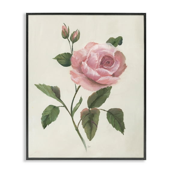 Stupell Industries Single Pink Rose Sprig Floral Painting Black Framed Art Print Wall Art, 11 x 14
