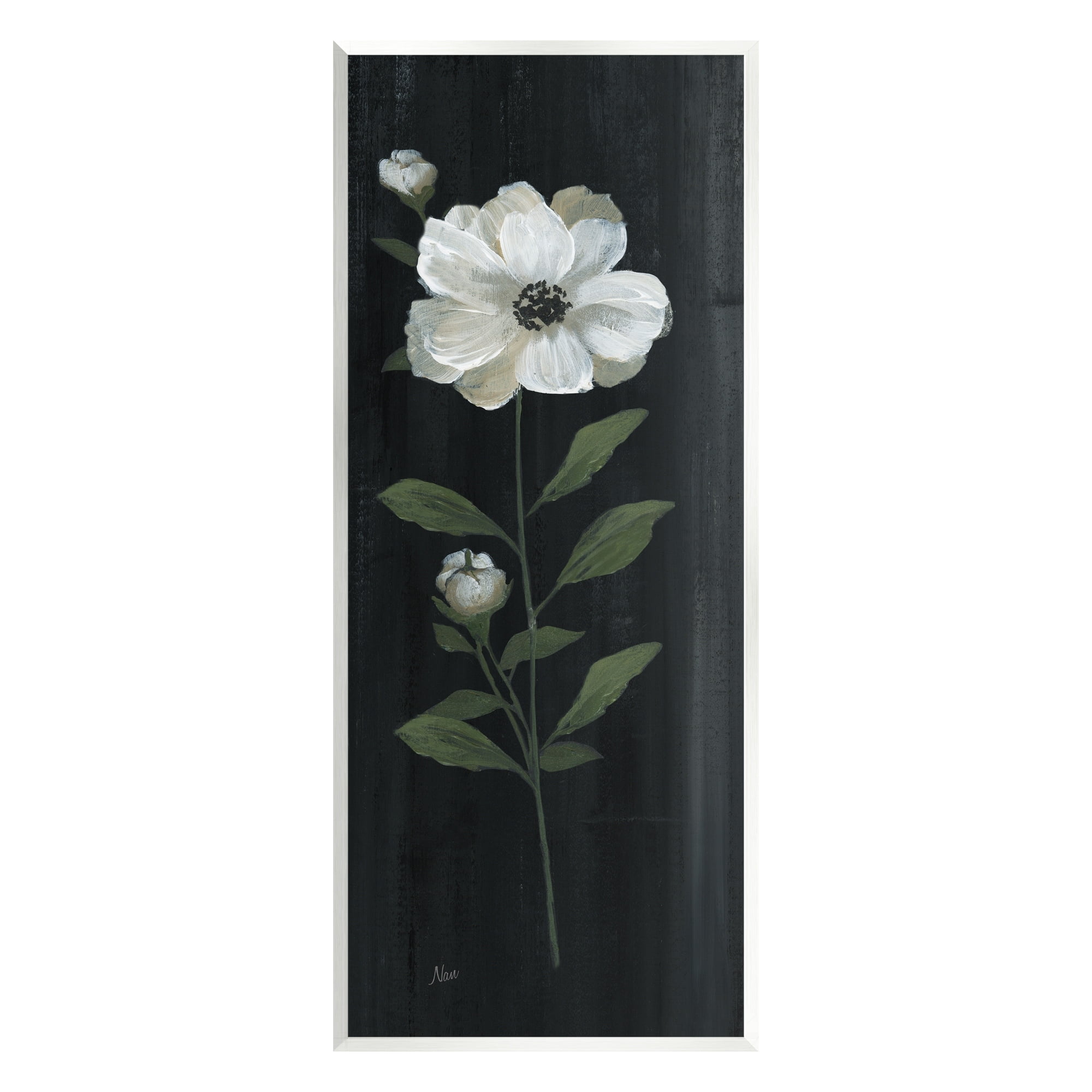 Stupell Industries Single White Flower Sprig Stark Rustic Background Painting Unframed Art Print Wall Art, Design by Nan