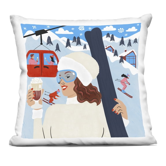 Stupell Industries Sipping Cocoa on Ski Lift Design by Carrie Cantwell Throw Pillow