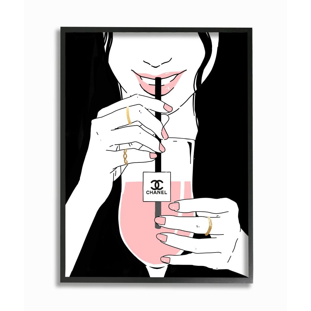 Stupell Industries Sipping on Style Girl Glam Fashion Brand Beverage Framed Wall Art Design by Ziwei Li, 16" x 20", Black Framed