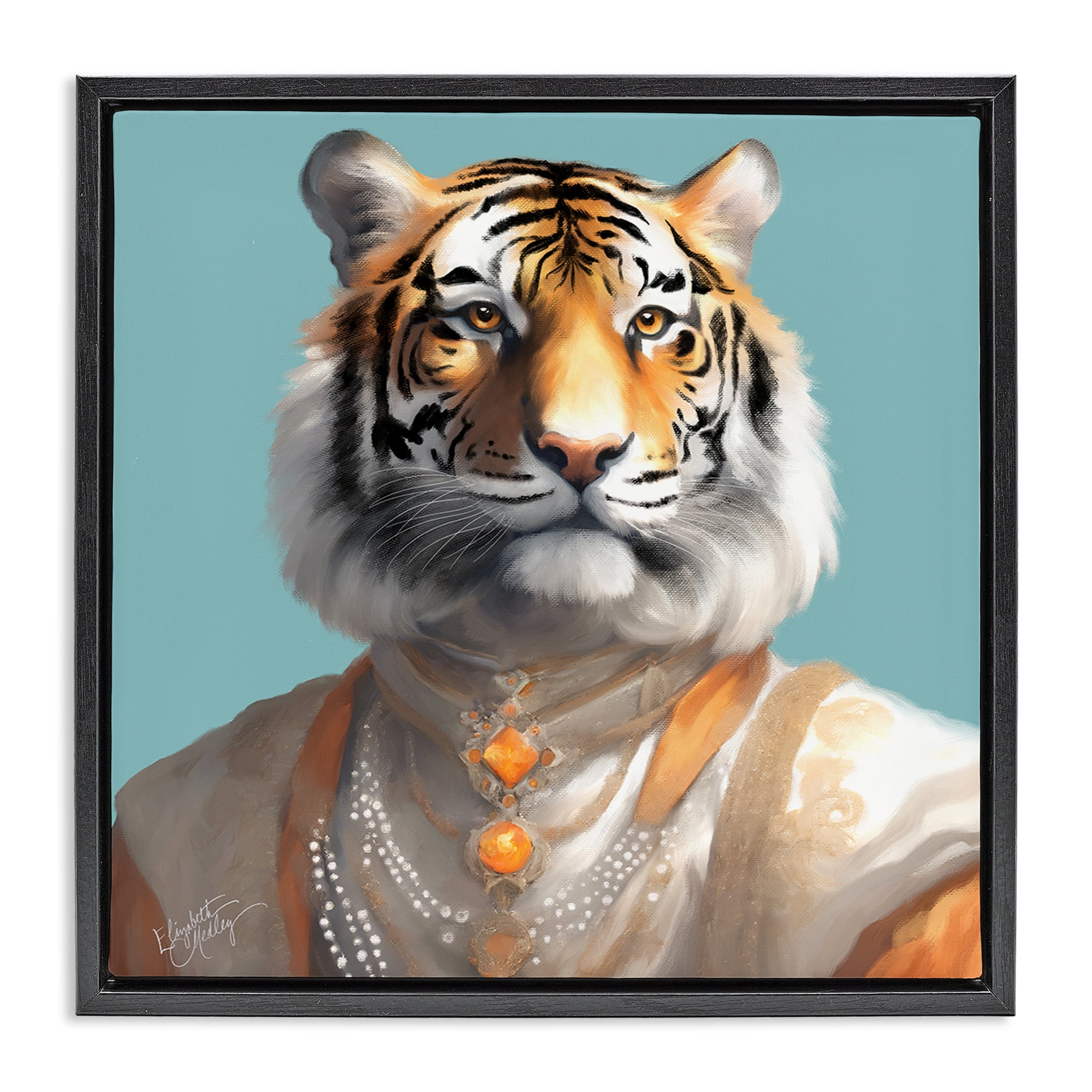 Stupell Industries Sir Prince Tiger Animals Painting Black Floater Framed Canvas Art Print Wall Art, 18 x 18
