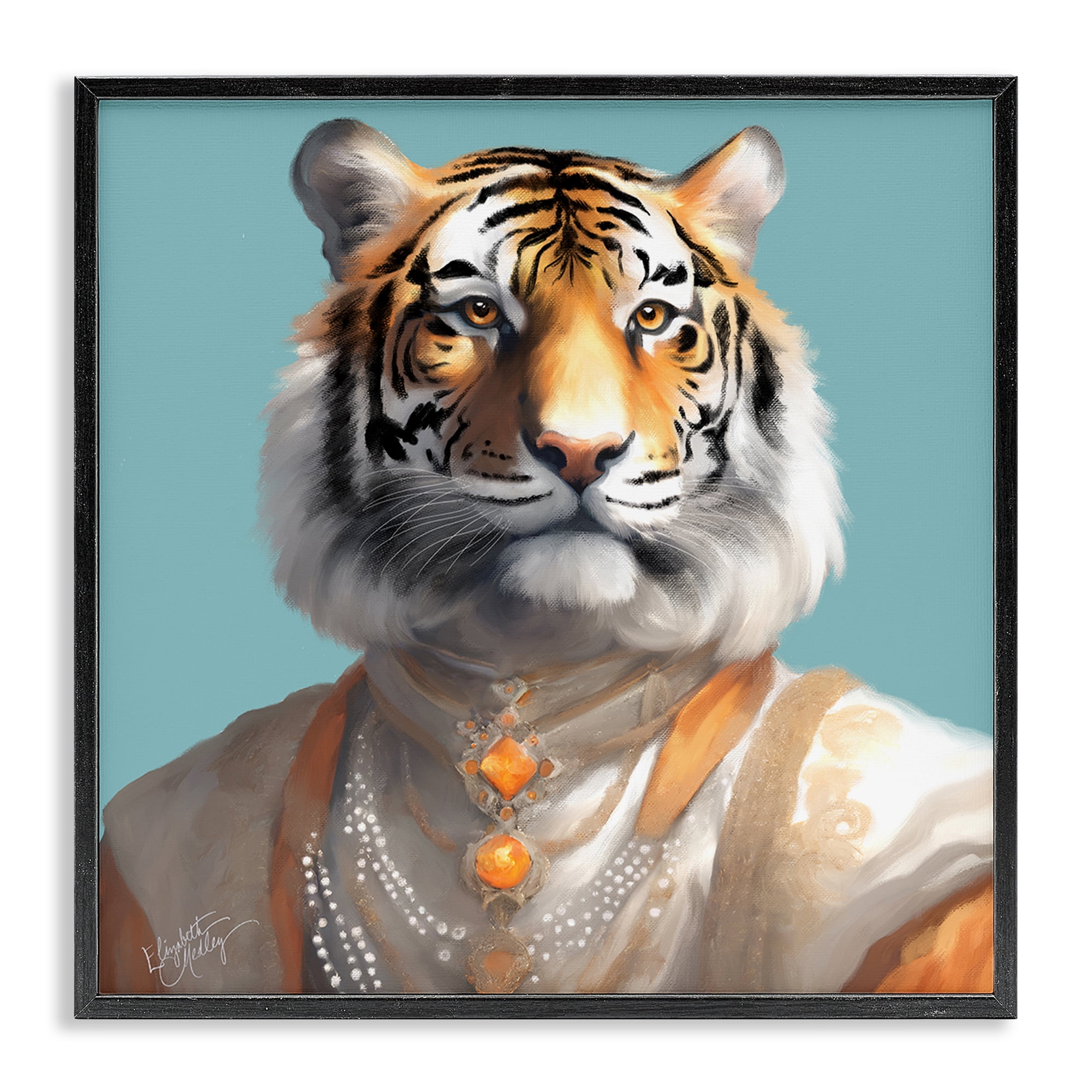 Stupell Industries Sir Prince Tiger Animals Painting Black Framed Art Print Wall Art, 24 x 24