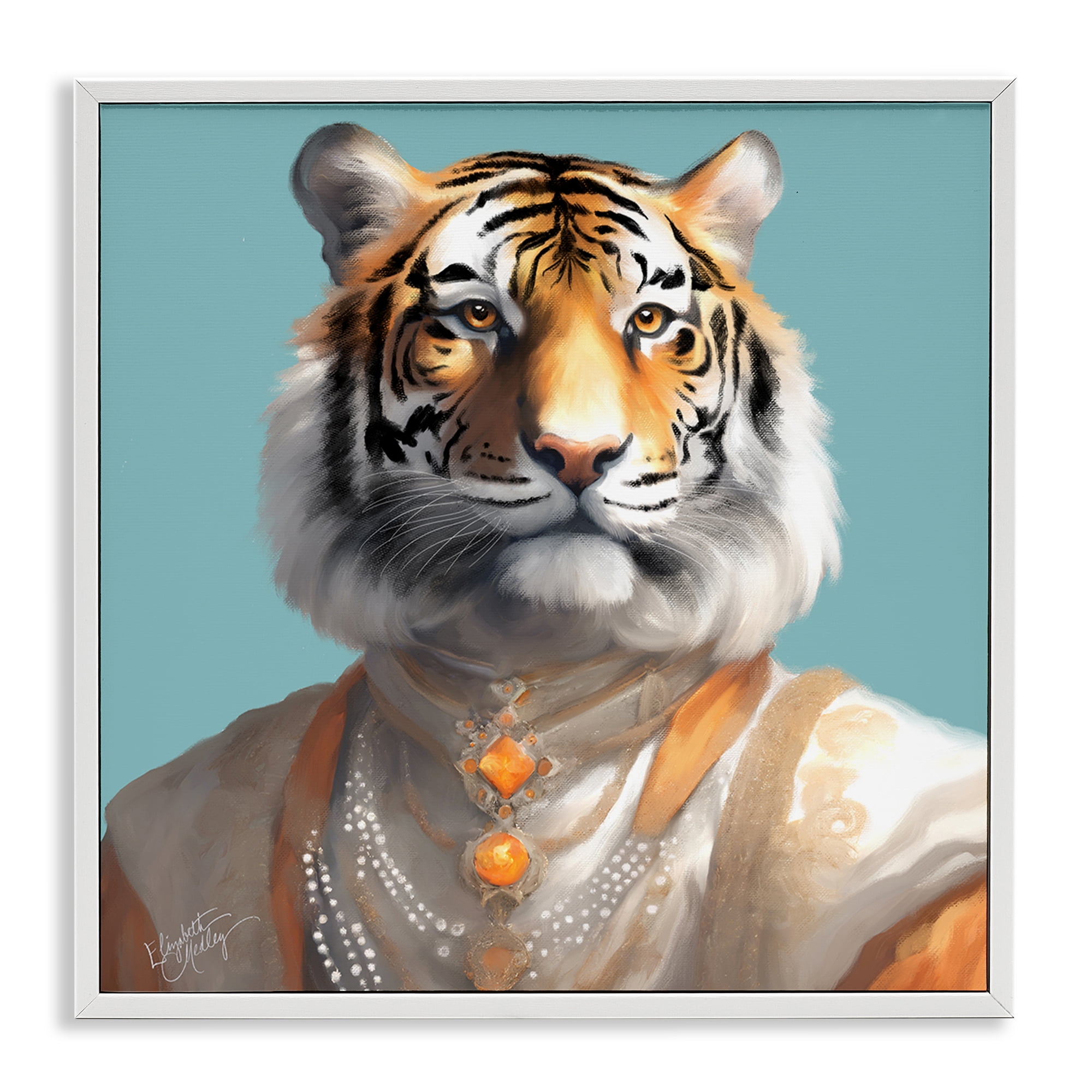 Stupell Industries Sir Prince Tiger Animals Painting White Framed Art Print Wall Art, 12 x 12