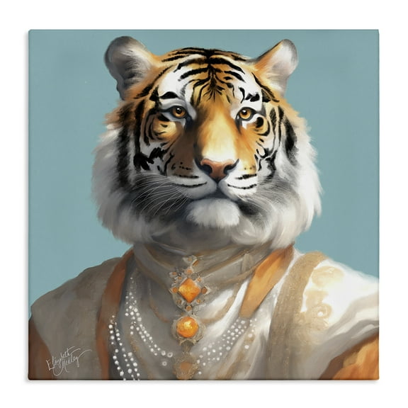 Stupell Industries Sir Prince Tiger Animals Painting Wrapped Canvas Art Print Wall Art, 17 x 17