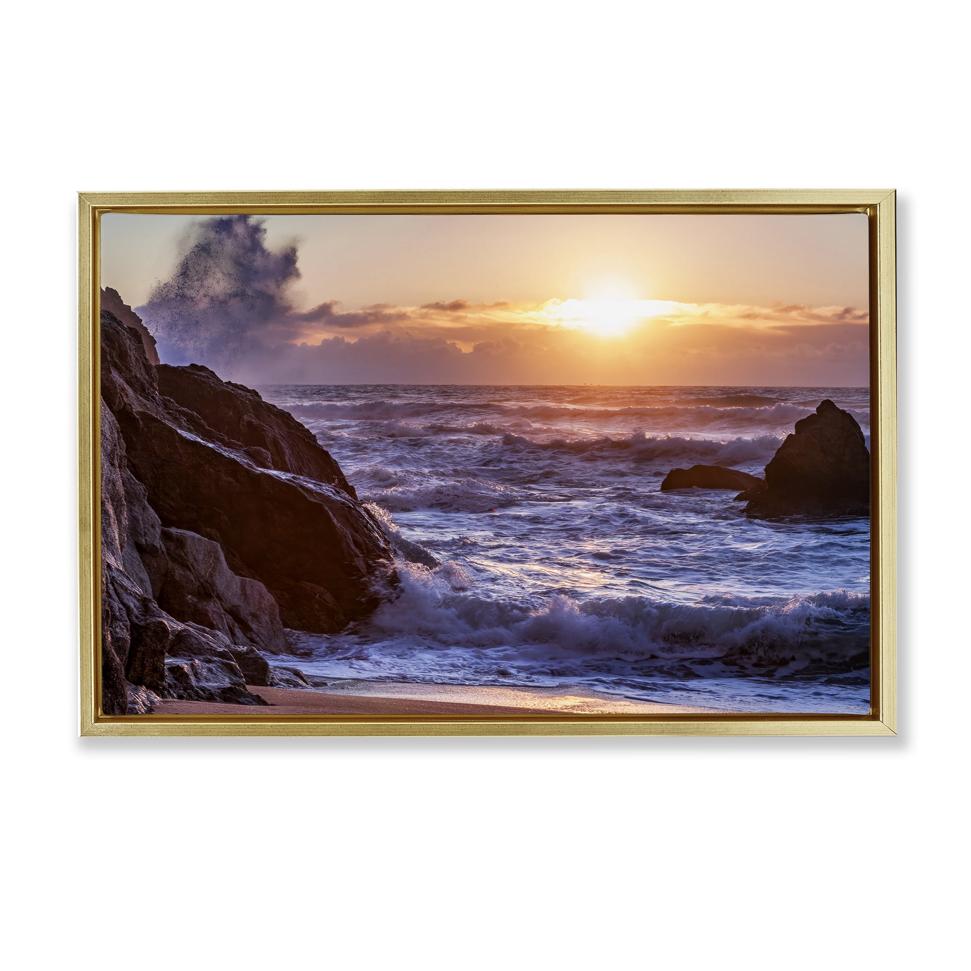 Stupell Industries Siren Song Rocky Shore Gold Framed Floater Canvas Wall Art, design by Shelley Carlisle