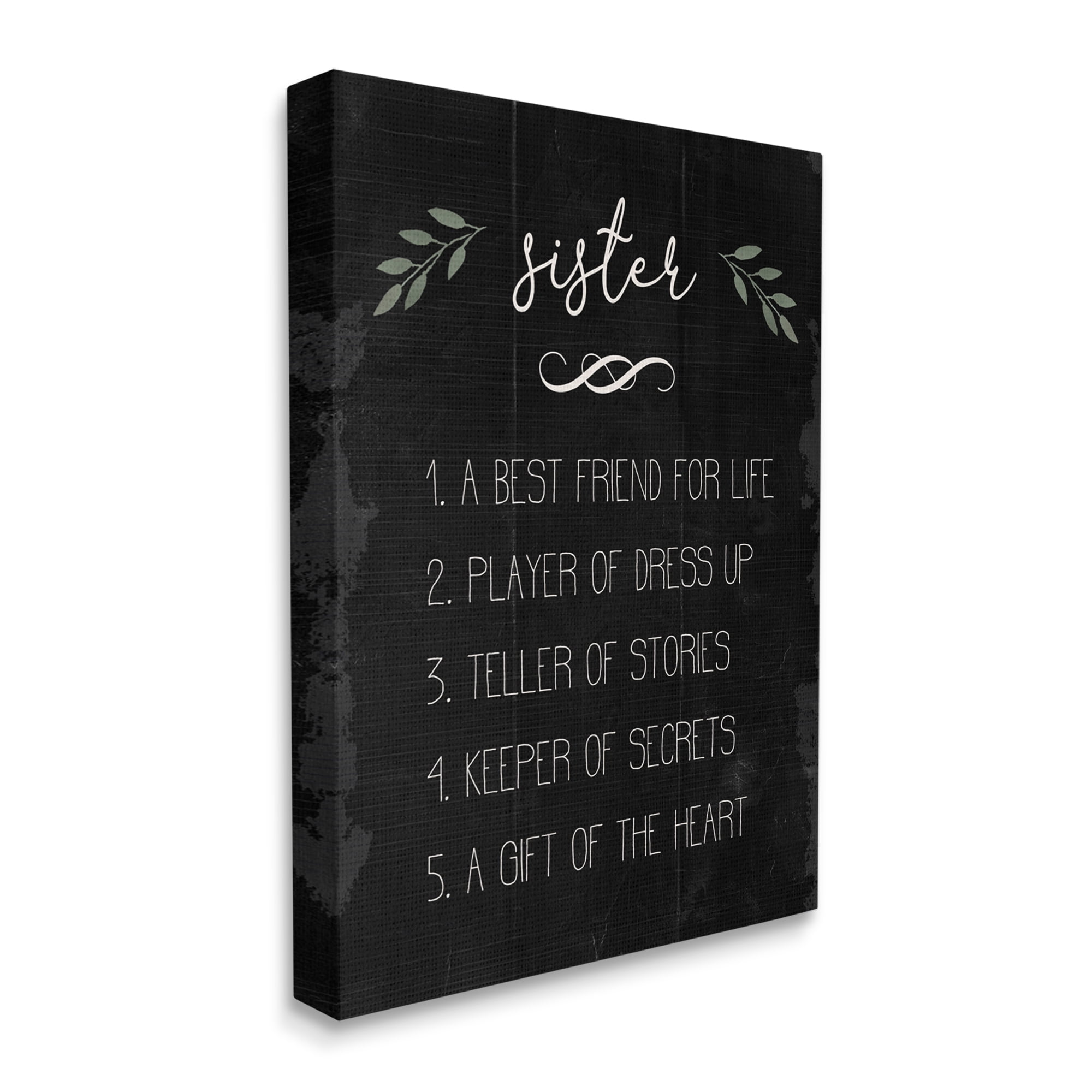 Stupell Industries Sister Facts Family Phrases Distressed Black Pattern Inspirational Painting Gallery Wrapped Canvas Art Print Wall Art, 16 x 20