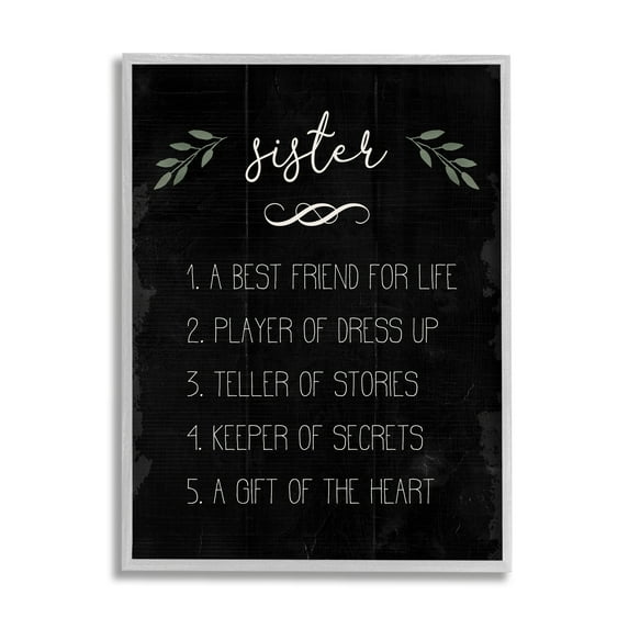 Stupell Industries Sister Facts Family Phrases Distressed Black Pattern Inspirational Painting Gray Framed Art Print Wall Art, 16 x 20