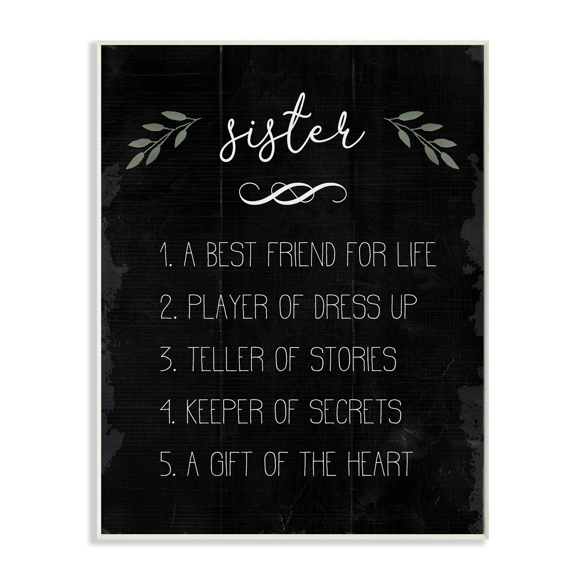Stupell Industries Sister Facts Family Phrases Distressed Black Pattern Inspirational Painting Unframed Art Print Wall Art, 13 x 19