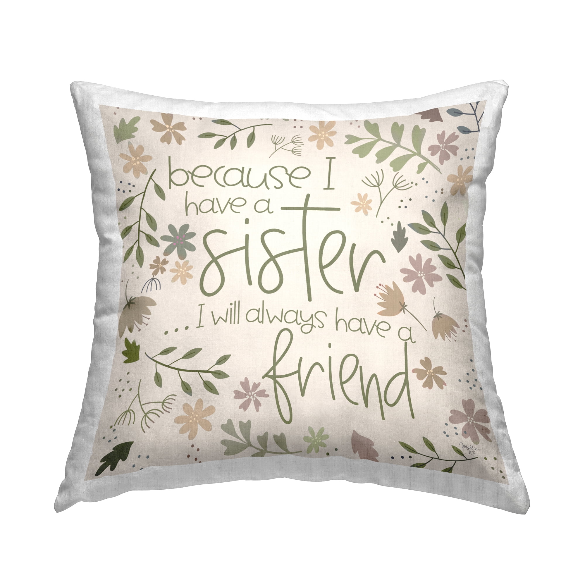 Stupell Industries Sister & Friend Family Phrase Square Decorative Printed Throw Pillow, 18 x 18