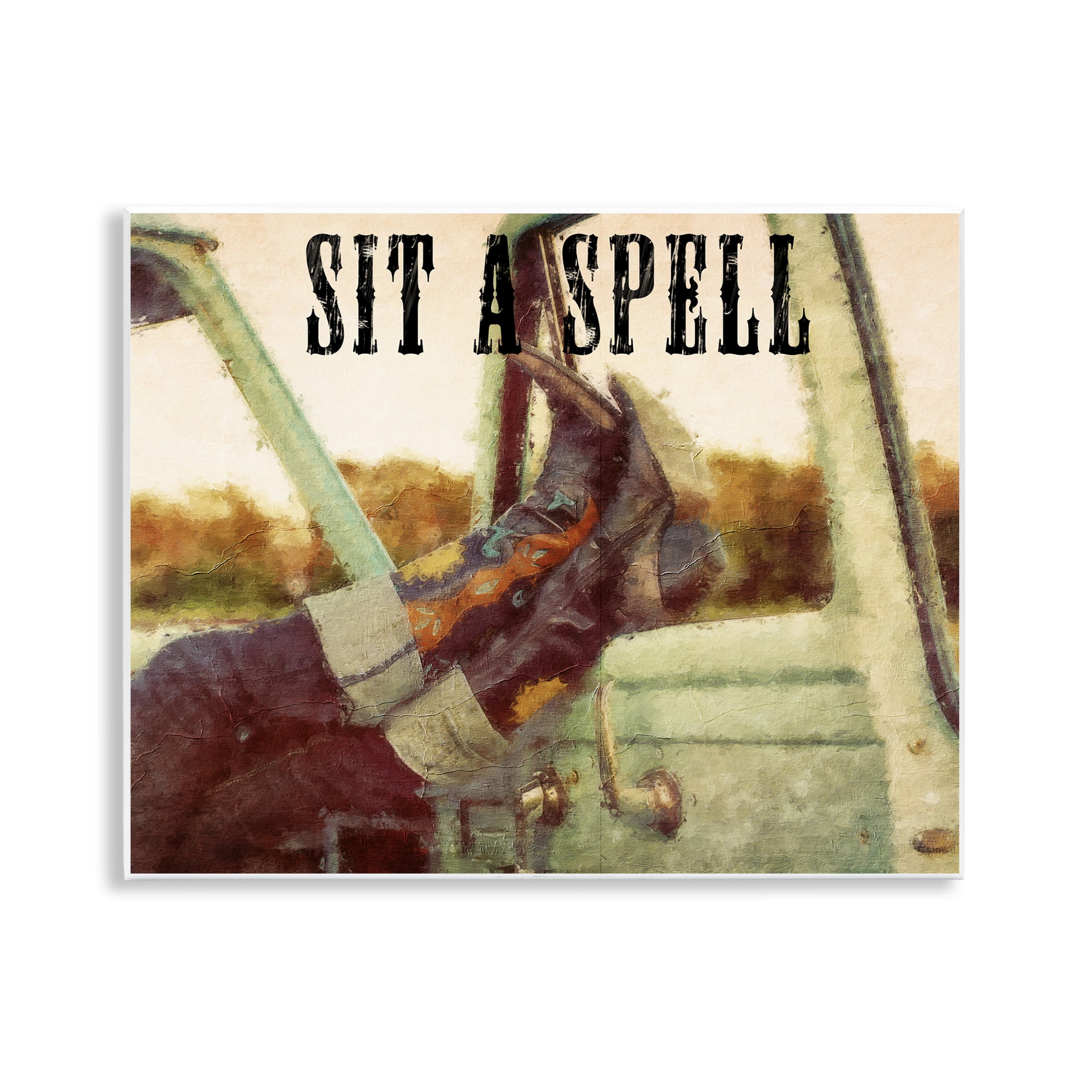 Stupell Industries Sit A Spell Cowboy Typography Painting Unframed Art Print Wall Art, 14 x 11