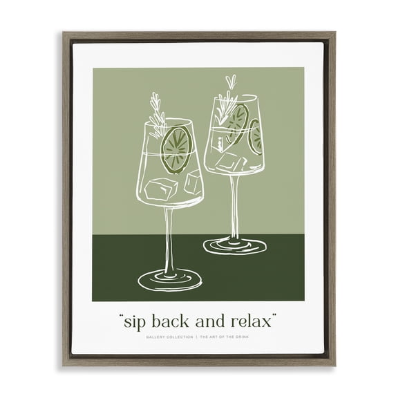 Stupell Industries Sit Back & Relax Green Brown Framed Floater Canvas Wall Art design by Lettered and Lined, 31 x 25