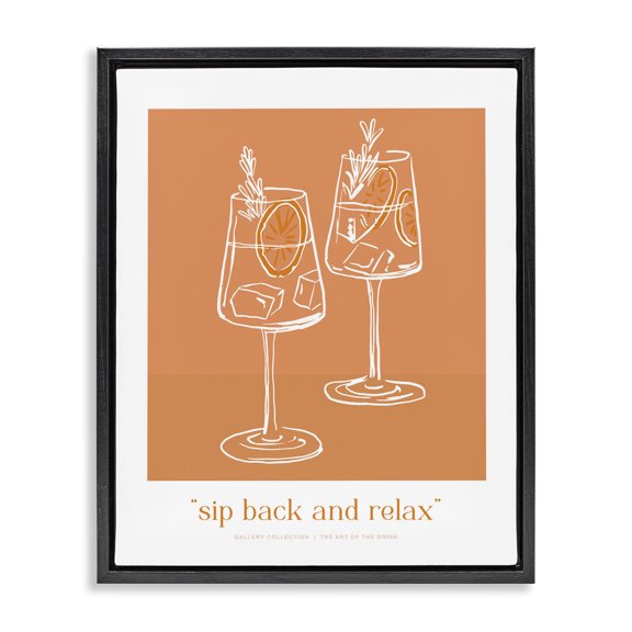 Stupell Industries Sit Back & Relax Orange Black Framed Floater Canvas Wall Art design by Lettered and Lined, 21 x 17
