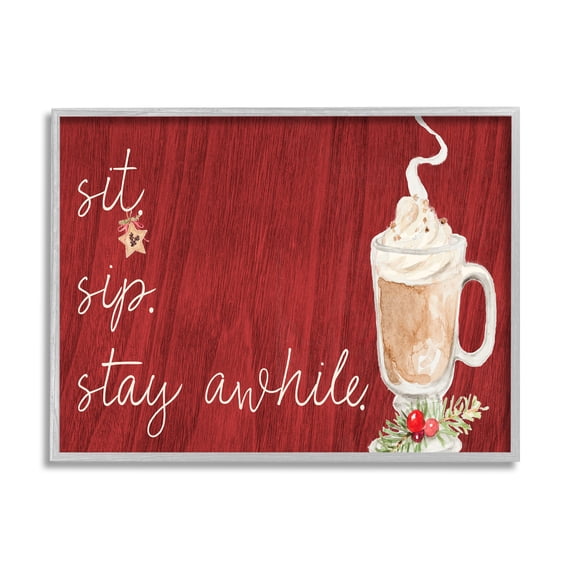 Stupell Industries Sit Sip Stay Awhile Festive Winter Drink Cup, 24 x 30, Design by Lanie Loreth