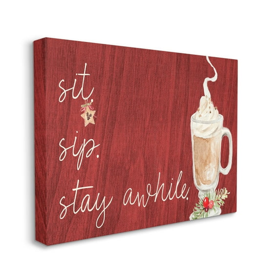 Stupell Industries Sit Sip Stay Awhile Festive Winter Drink Cup, 30 x 40, Design by Lanie Loreth