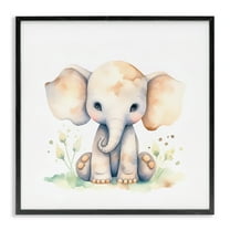 Stupell Industries Sitting Baby Elephant Animals Painting Black Framed Art Print Wall Art, 12 x 12