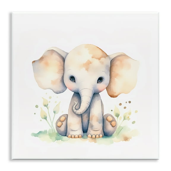 Stupell Industries Sitting Baby Elephant Animals Painting Unframed Art Print Wall Art, 12 x 12