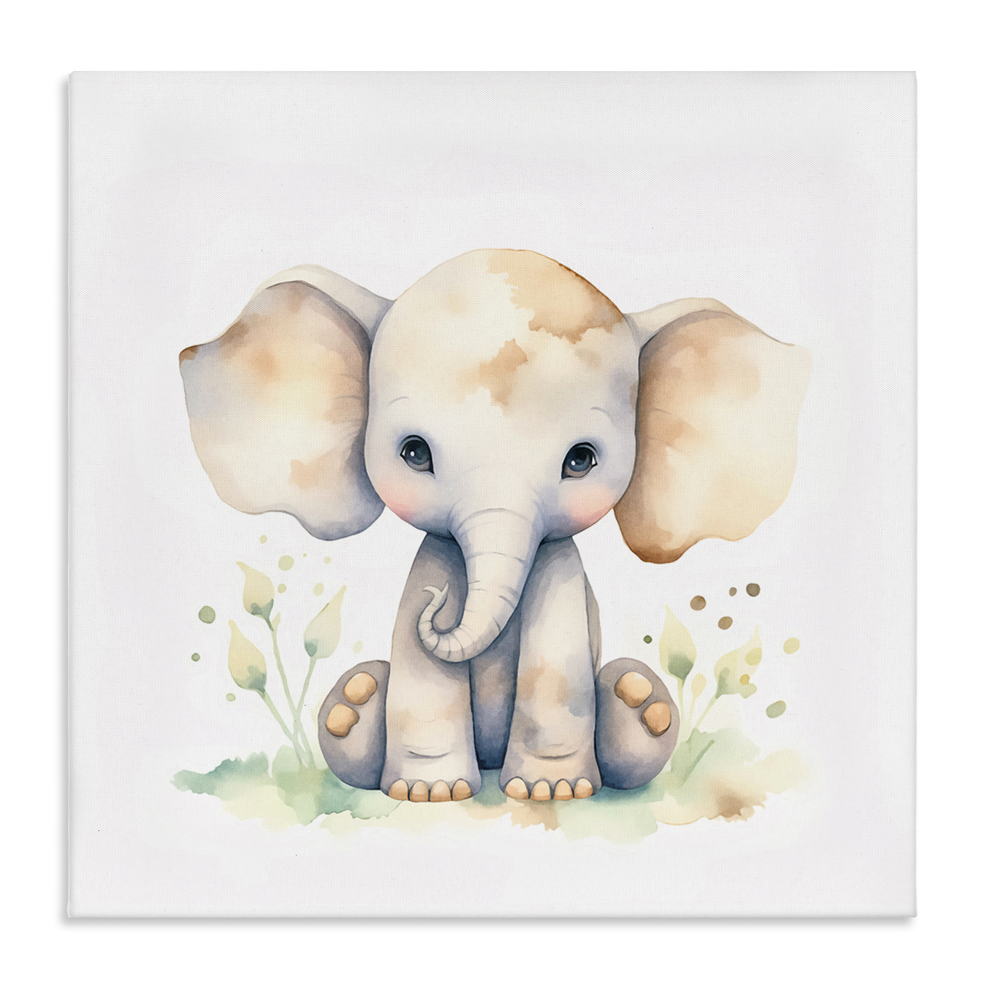 Stupell Industries Sitting Baby Elephant Animals Painting Wrapped Canvas Art Print Wall Art, 30 x 30