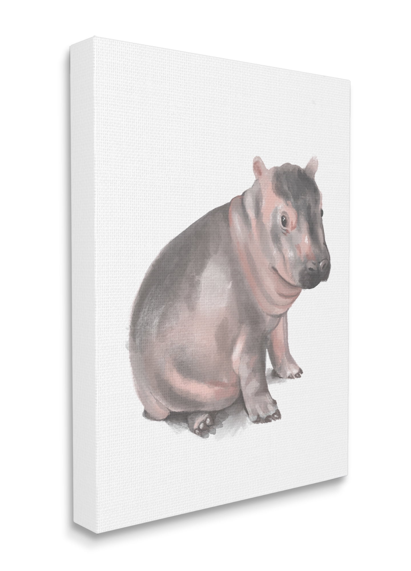 Stupell Industries Sitting Baby Hippo Soft Pink Grey Illustration Canvas Wall Art, 24 x 30, Design by Daphne Polselli