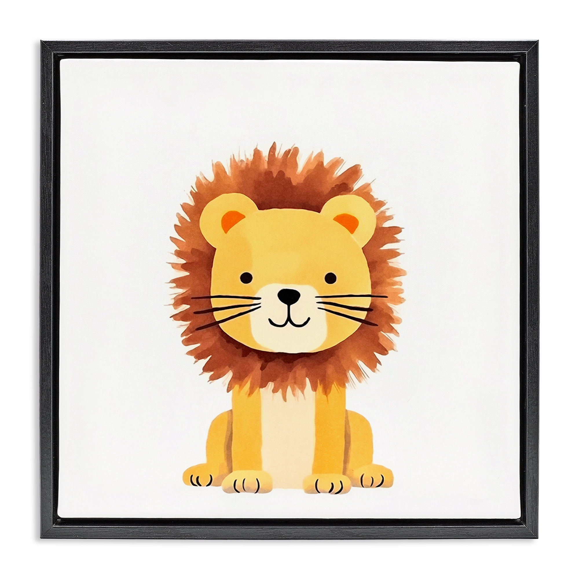 Stupell Industries Sitting Baby Lion Cub Animals Painting Black Floater Framed Canvas Art Print Wall Art, 25 x 25