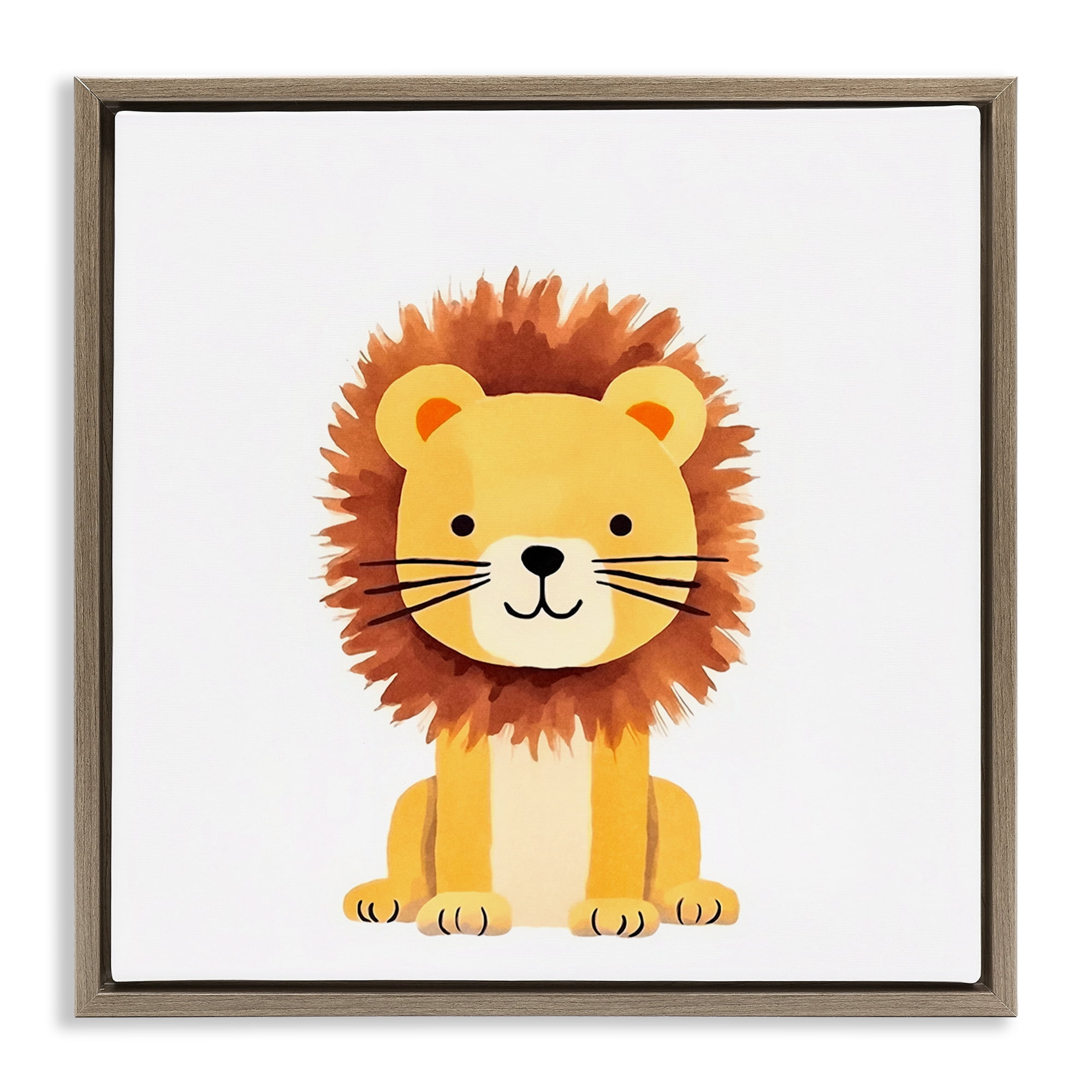 Stupell Industries Sitting Baby Lion Cub Animals Painting Brown Floater Framed Canvas Art Print Wall Art, 25 x 25