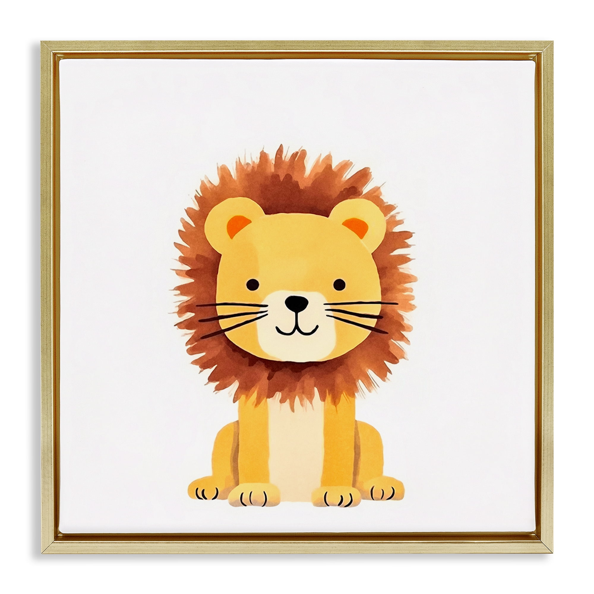 Stupell Industries Sitting Baby Lion Cub Animals Painting Gold Floater Framed Canvas Art Print Wall Art, 25 x 25