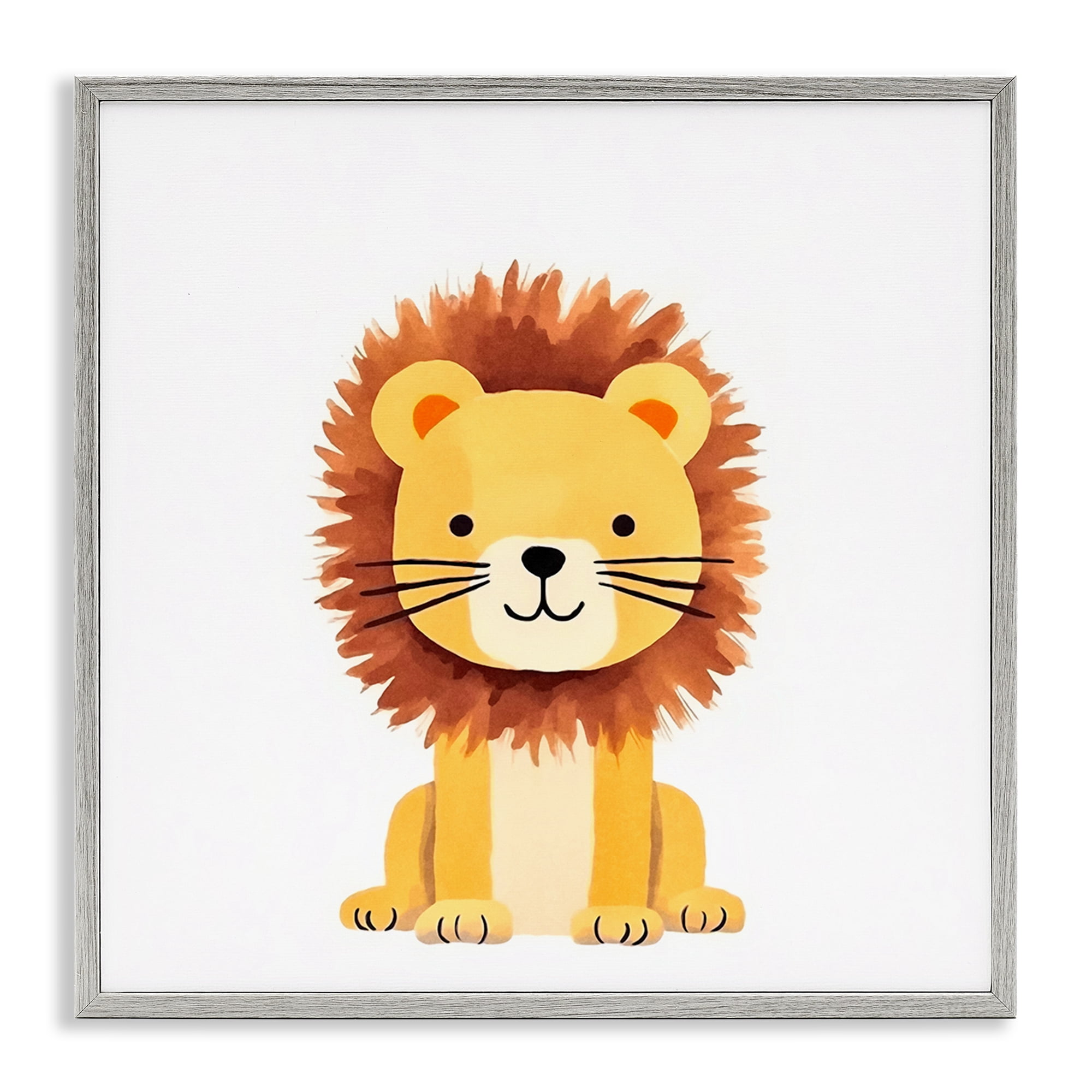 Stupell Industries Sitting Baby Lion Cub Animals Painting Gray Framed Art Print Wall Art, 24 x 24
