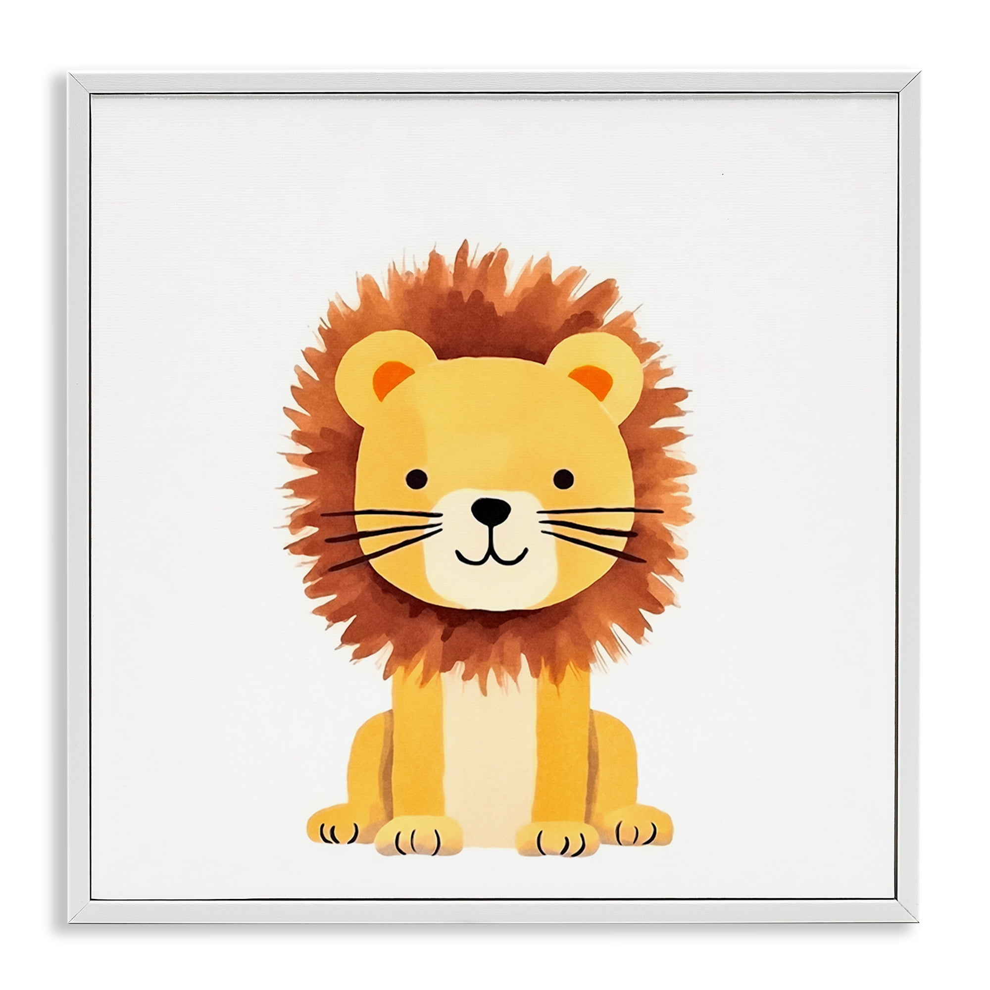 Stupell Industries Sitting Baby Lion Cub Animals Painting White Framed Art Print Wall Art, 24 x 24