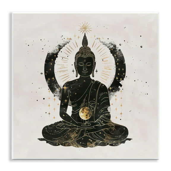 Stupell Industries Sitting Buddha Sun Rays Religious & Spiritual Painting Unframed Art Print Wall Art, 12 x 12