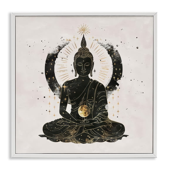 Stupell Industries Sitting Buddha Sun Rays Religious & Spiritual Painting White Framed Art Print Wall Art, 17 x 17