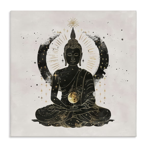 Stupell Industries Sitting Buddha Sun Rays Religious & Spiritual Painting Wrapped Canvas Art Print Wall Art, 24 x 24