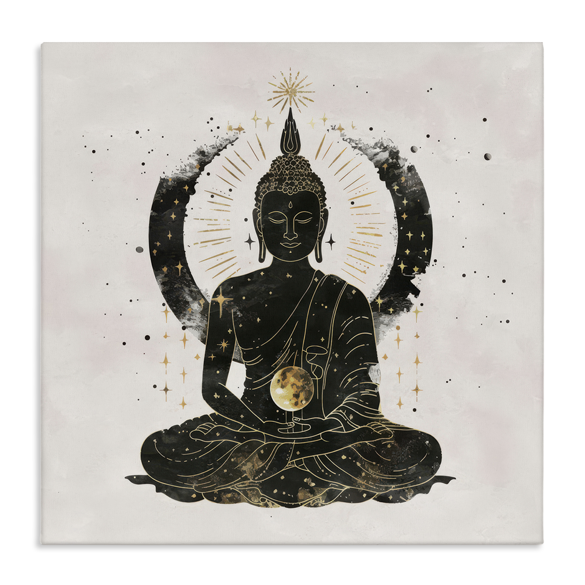 Stupell Industries Sitting Buddha Sun Rays Religious & Spiritual Painting Wrapped Canvas Art Print Wall Art, 30 x 30
