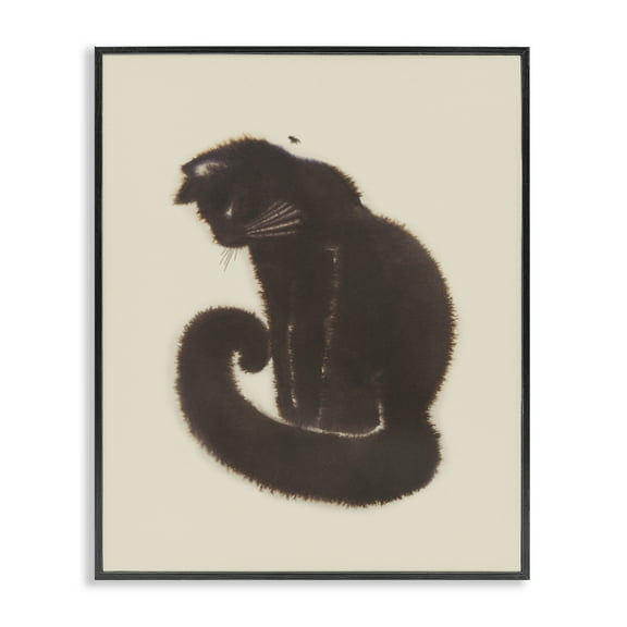 Stupell Industries Sitting Cat Curved Tail Animals Painting Black Framed Art Print Wall Art, 11 x 14