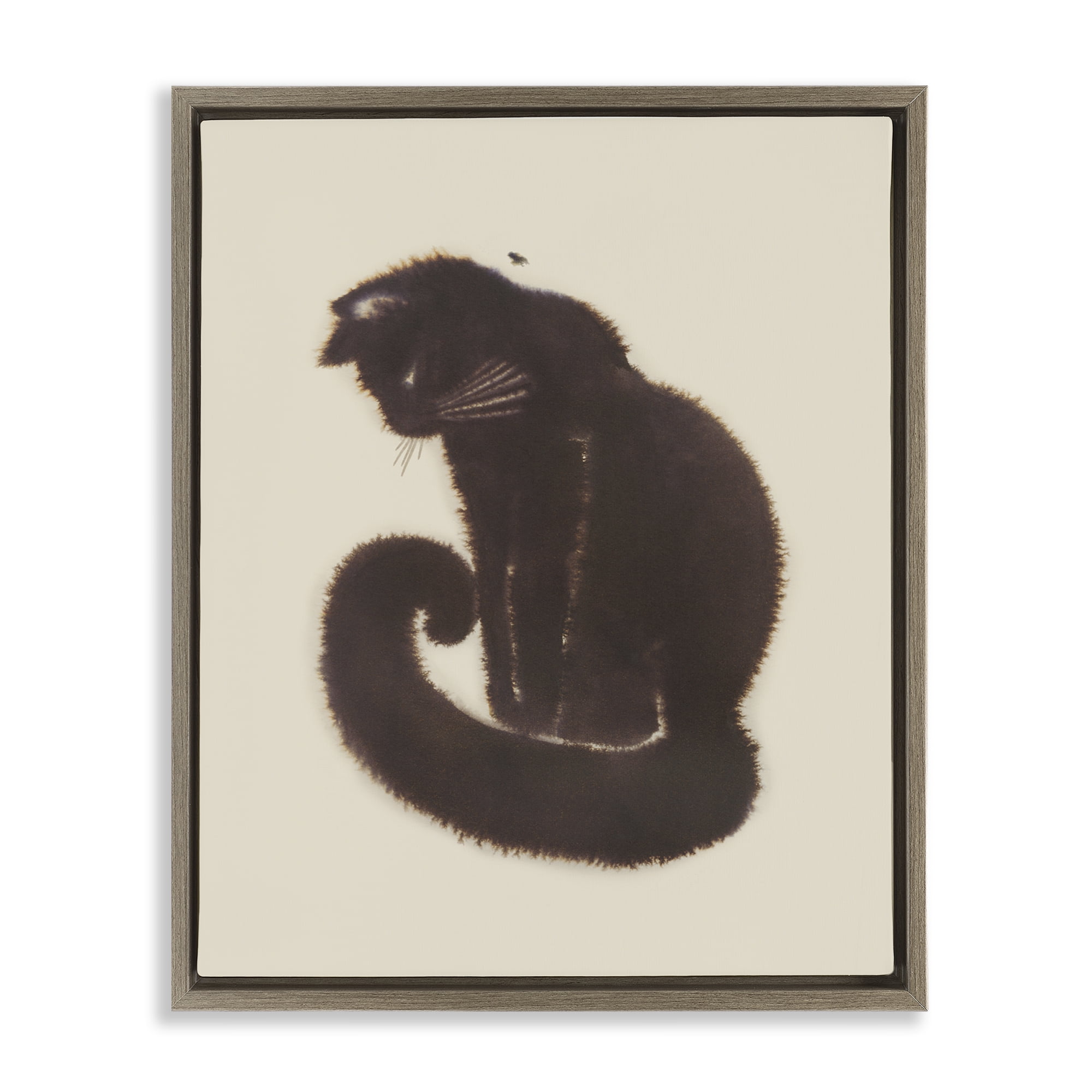 Stupell Industries Sitting Cat Curved Tail Animals Painting Brown Floater Framed Canvas Art Print Wall Art, 25 x 31
