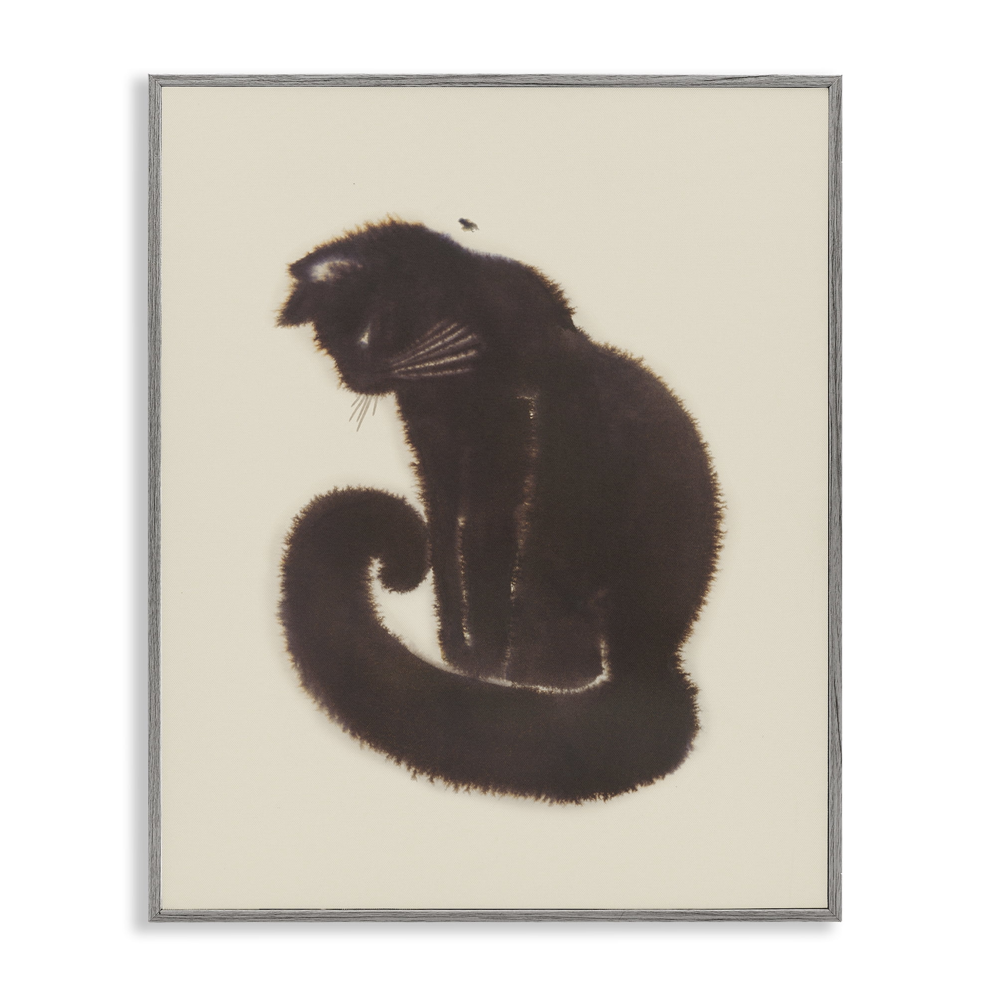 Stupell Industries Sitting Cat Curved Tail Animals Painting Gray Framed Art Print Wall Art, 11 x 14