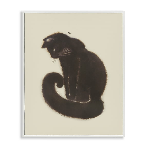 Stupell Industries Sitting Cat Curved Tail Animals Painting White Framed Art Print Wall Art, 16 x 20