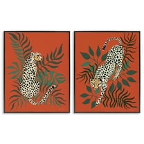 Stupell Industries Sitting Cheetah Prowling Jungle Animals Painting Black Framed Art Print Wall Art, 11 x 14, Set of 2