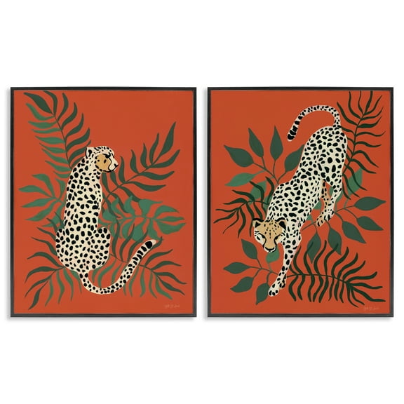 Stupell Industries Sitting Cheetah Prowling Jungle Animals Painting Black Framed Art Print Wall Art, 11 x 14, Set of 2