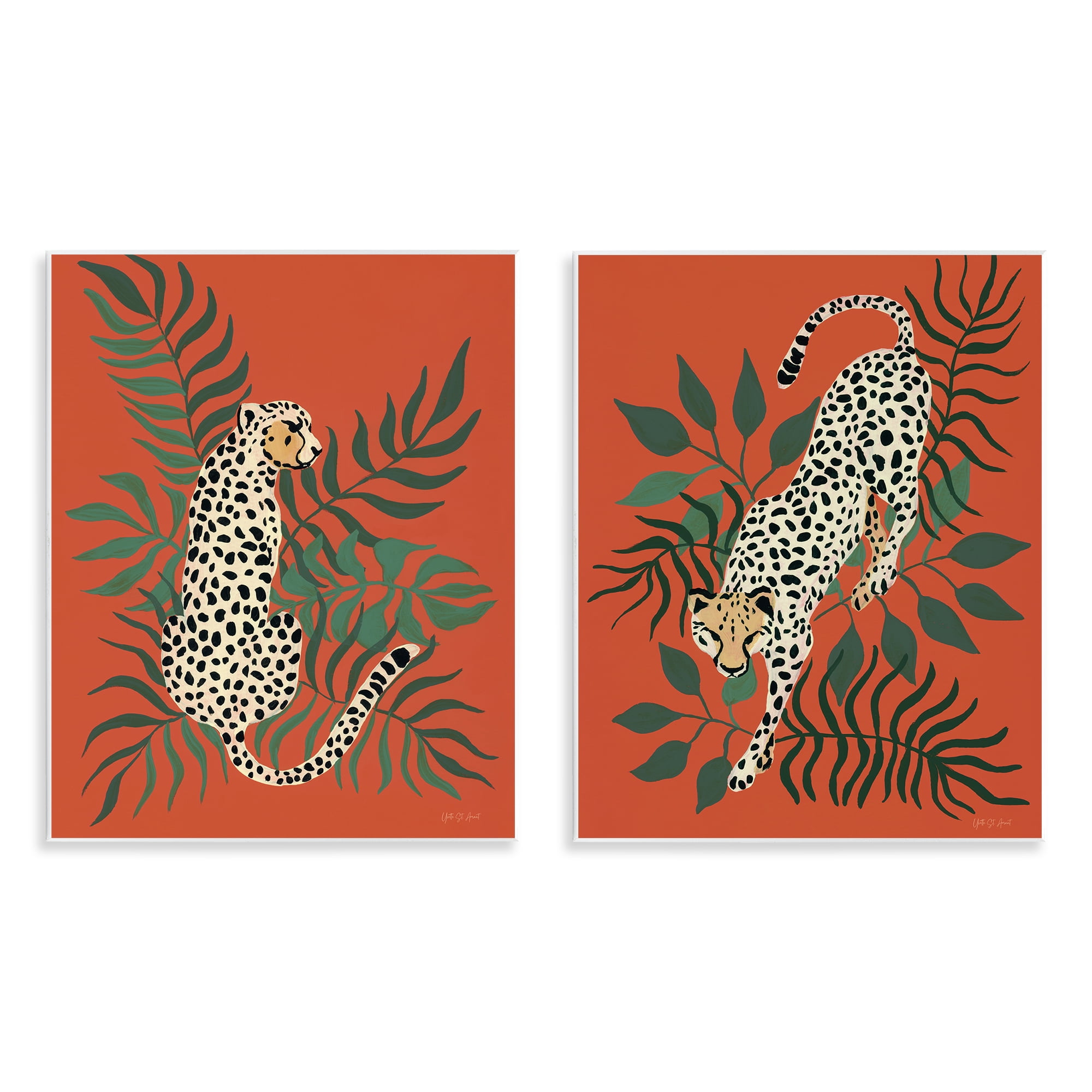 Stupell Industries Sitting Cheetah Prowling Jungle Animals Painting Unframed Art Print Wall Art, 11 x 14, Set of 2