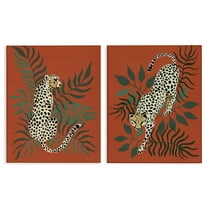 Stupell Industries Sitting Cheetah Prowling Jungle Animals Painting Wrapped Canvas Art Print Wall Art, 16 x 20, Set of 2