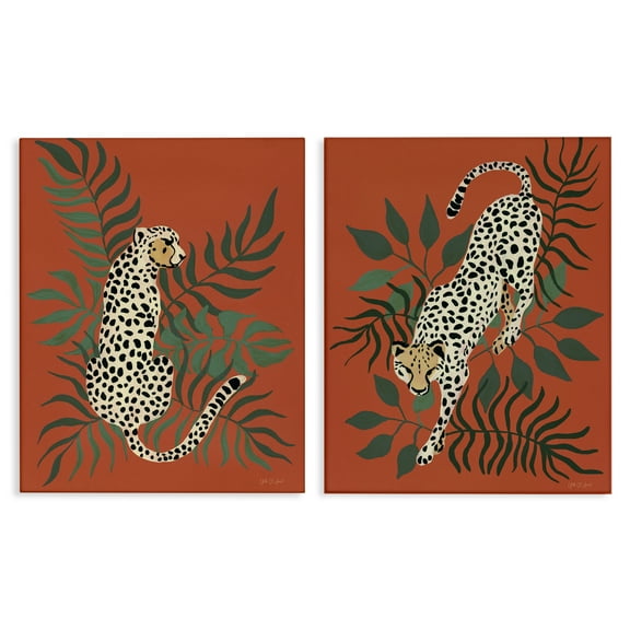 Stupell Industries Sitting Cheetah Prowling Jungle Animals Painting Wrapped Canvas Art Print Wall Art, 16 x 20, Set of 2