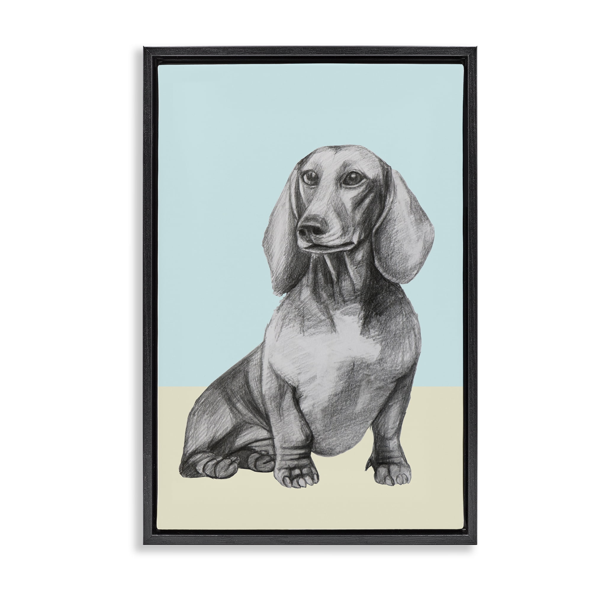 Stupell Industries Sitting Dachshund Sketch Black Framed Floater Canvas Wall Art, design by Violeta Vollmer