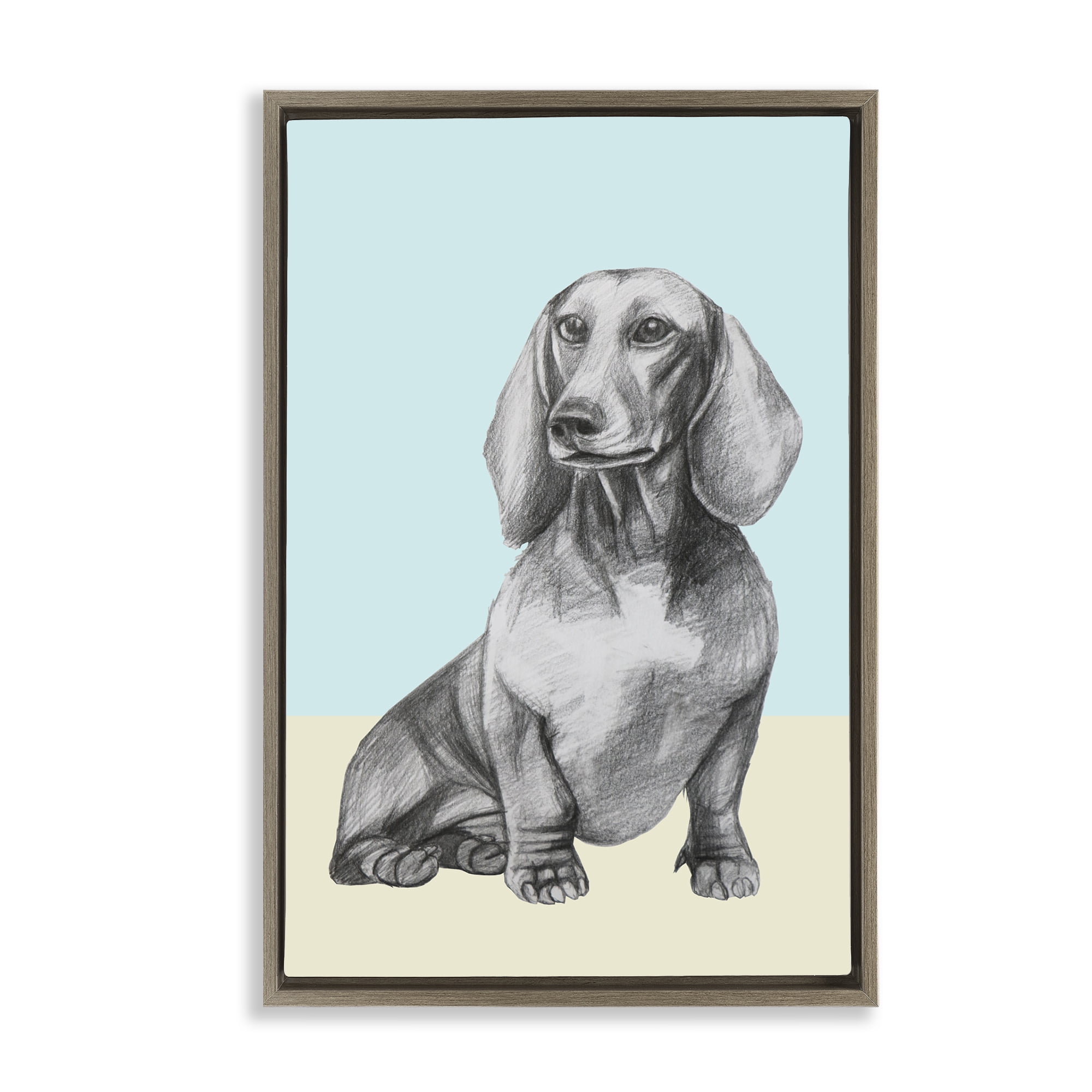Stupell Industries Sitting Dachshund Sketch Brown Framed Floater Canvas Wall Art, design by Violeta Vollmer
