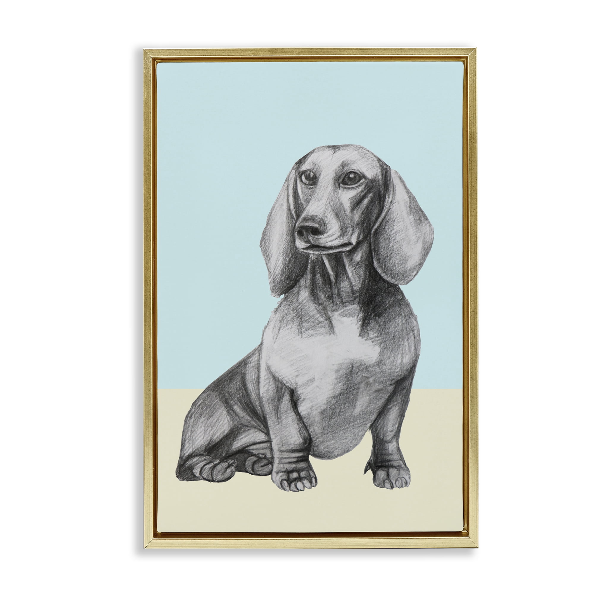 Stupell Industries Sitting Dachshund Sketch Gold Framed Floater Canvas Wall Art, design by Violeta Vollmer