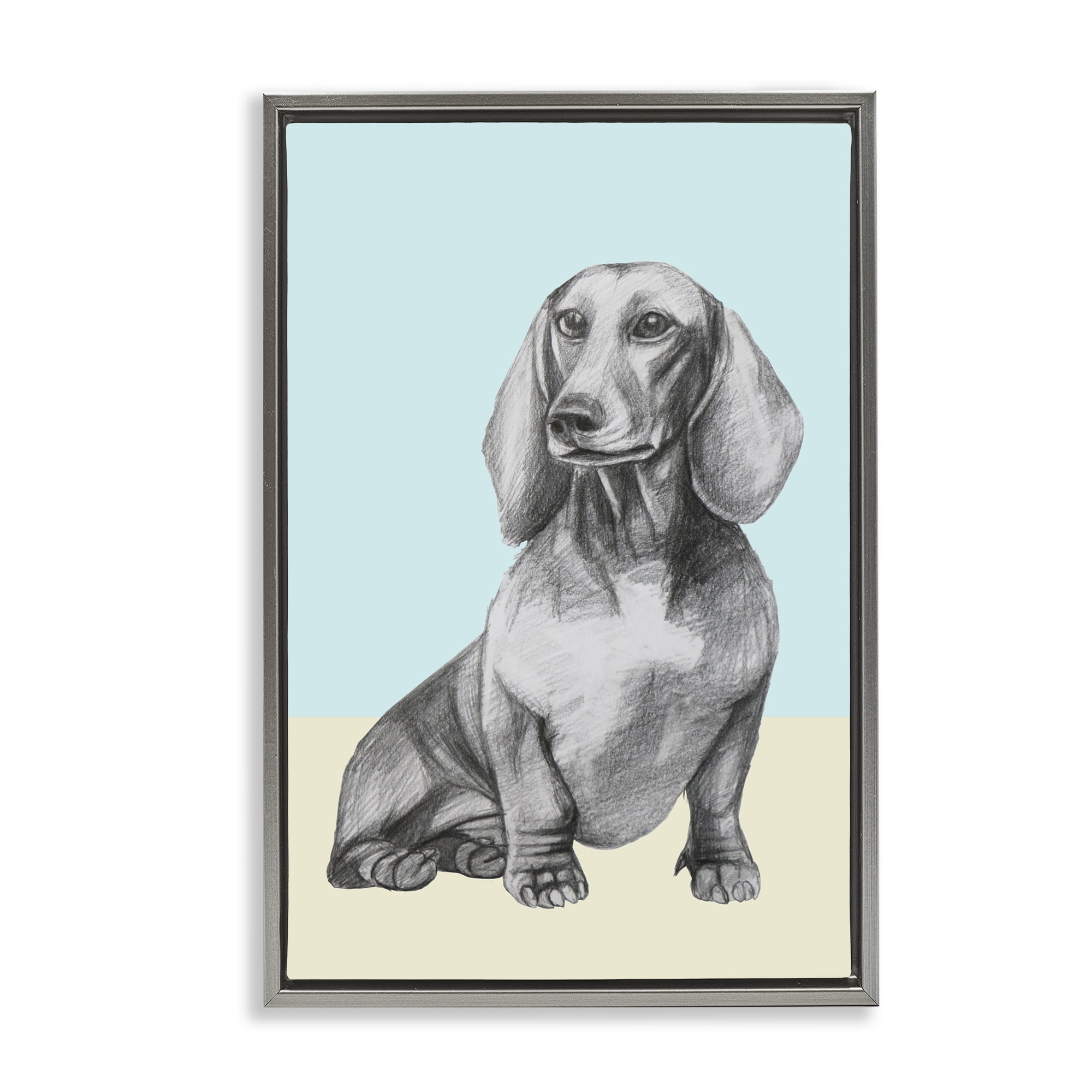 Stupell Industries Sitting Dachshund Sketch Gray Framed Floater Canvas Wall Art, design by Violeta Vollmer