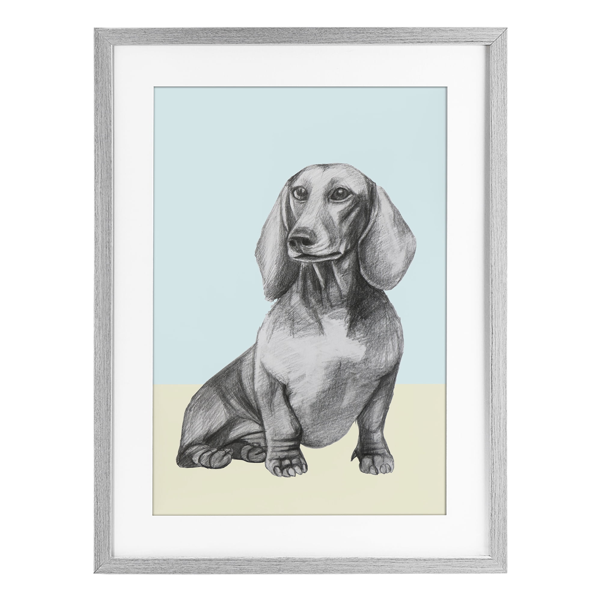 Stupell Industries Sitting Dachshund Sketch Gray Framed Print Under Glass, design by Violeta Vollmer