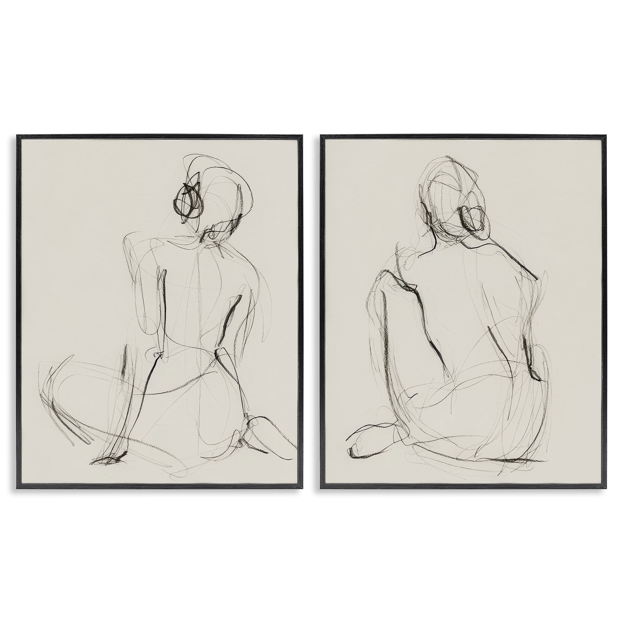 Stupell Industries Sitting Female Figure Drawing People Drawing Black Framed Art Print Wall Art, 24 x 30, Set of 2