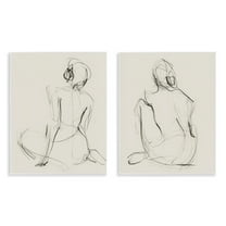 Stupell Industries Sitting Female Figure Drawing People Drawing Unframed Art Print Wall Art, 11 x 14, Set of 2