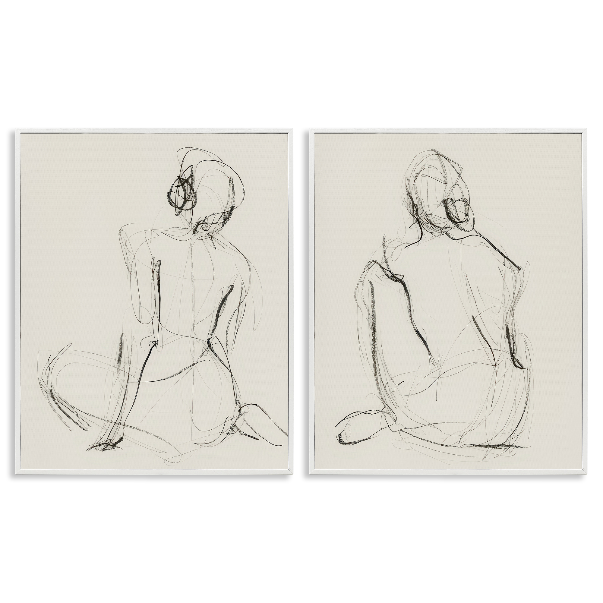 Stupell Industries Sitting Female Figure Drawing People Drawing White Framed Art Print Wall Art, 16 x 20, Set of 2