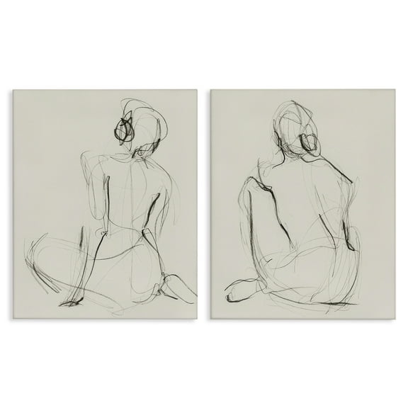 Stupell Industries Sitting Female Figure Drawing People Drawing Wrapped Canvas Art Print Wall Art, 16 x 20, Set of 2